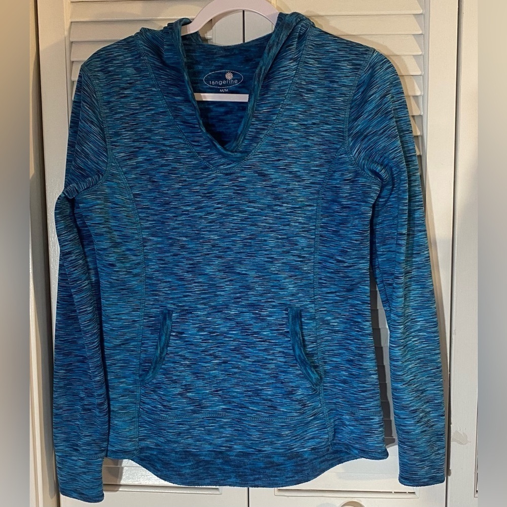 Tangerine Teal Hoodie, Size M, Kangaroo Pocket, Lined, Polyester/Spandex